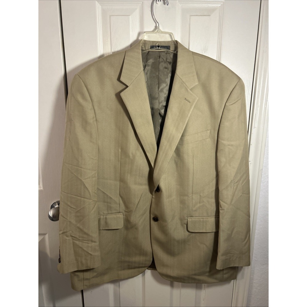 Chaps Sports Coat Blazer Mens 46R Beige Lined Notch Lapel Classic Long Sleeve